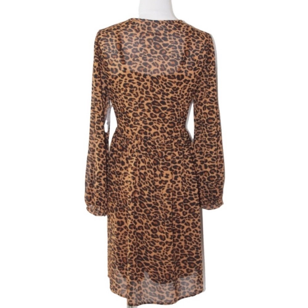 Women's MED Animal Print Babydoll Boho Long Sleeved Dress - NWT - Picture 8 of 16